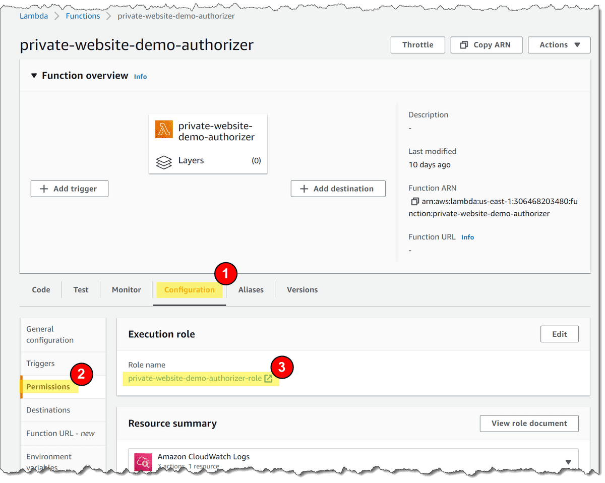 Navigate to Lambda Permissions